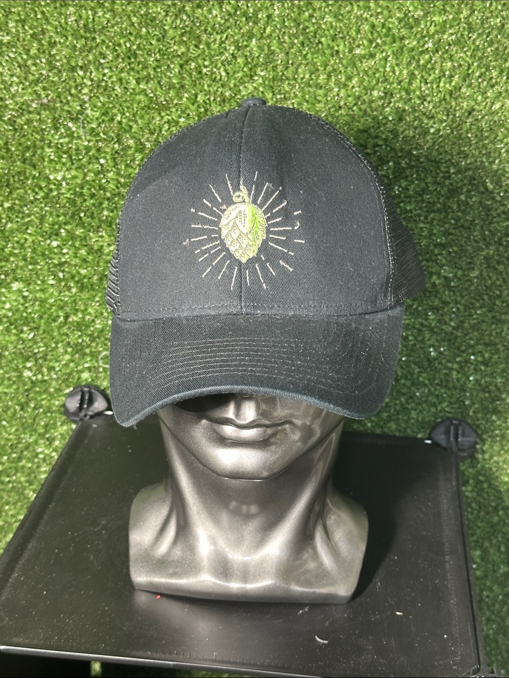 Drink Indiana Beer Black Embroidered Hops Trucker Cap